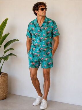 Kavu Turquoise & Pink Flamingo Romper